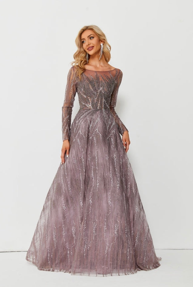 Unique round neckline A-line Ball gown